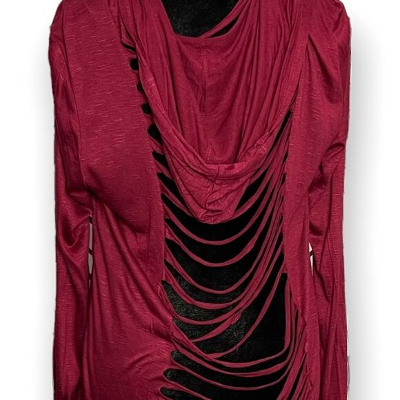 Fury Distressed Cutout Duster Cardigan Women's Small Burgundy Boho Casual NEW - Picture 7 of 9